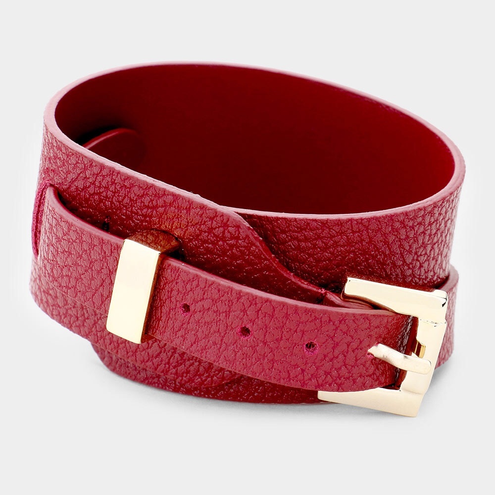 Burgundy Vegan Leather Wrap Bracelet